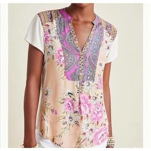 Tiny | Anthro Floral Mixed Media V neck top Size XSP
